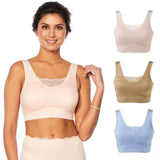 Rhonda Shear Plus Size 3 Pack Ahh Bras with Lace Overlay Multi 2X
