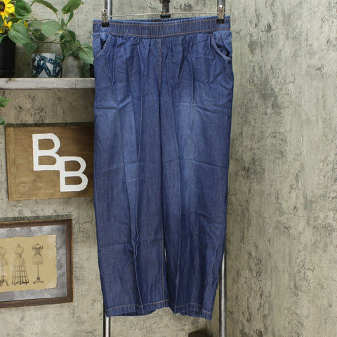 DG2 by Diane Gilman Women's Softcell Denim Wide Leg Pants Indigo Petite Large