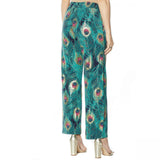 IMAN Women's Petite Global Chic Luxury Resort Peacock Print Palazzo Pants