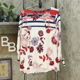 DG2 by Diane Gilman Women's 3/4 Tie Sleeve Floral Striped T-Shirt White Plus 1X