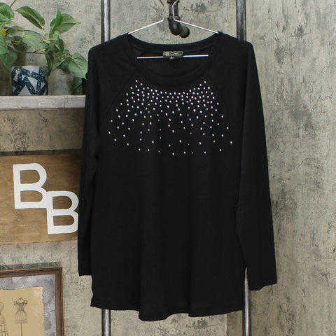 DG2 by Diane Gilman Women's Jeweled Raglan Sweater Black Large