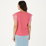 Belle by Kim Gravel Women's Slub Knit Eyelet Flutter Sleeve Top