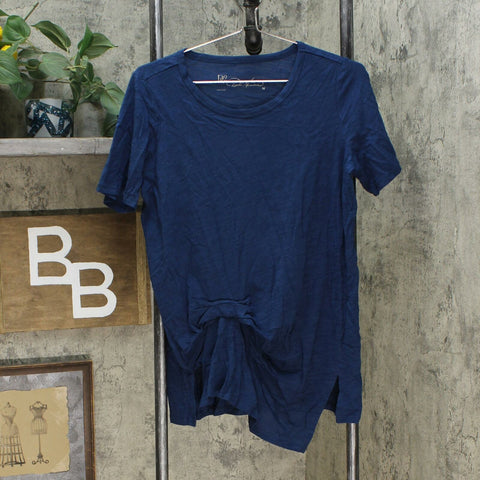 DG2 by Diane Gilman Women's Draped And Gathered Knot Side T-Shirt Navy Medium