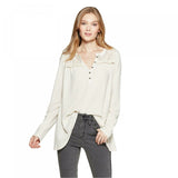 Knox Rose Women's Long Sleeve Waffle Knit Henley Top