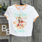 Britney Spears Women's Ringer Baby Short Sleeve Cropped Graphic T-Shirt