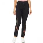 DG2 by Diane Gilman Women's Plus Size Embroidered Pull On Exposed Button Jeans