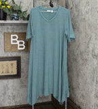 LOGO by Lori Goldstein Handkerchief Hem Jersey Knit Dress Soft Teal XL