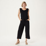 Isaac Mizrahi Live! SOHO Baby French Terry Cropped Jumpsuit Black Petite Large