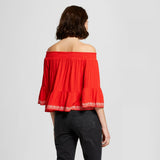 Xhilaration Women's Off Shoulder Embroidered Bell Sleeve Top Shirt Blouse