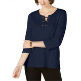 Charter Club Women's Petite Lace-Up Top Shirt 3/4 Sleeve