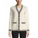 Anne Klein Women's Button Front Tipped Sweater Cardigan
