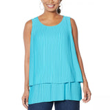 DG2 by Diane Gilman Women's Front Pleated Mixed Media Easy Tank Blouse