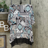 Nina Leonard Women's Mixed-Media Tunic Top With Pockets Multi Medallion XL