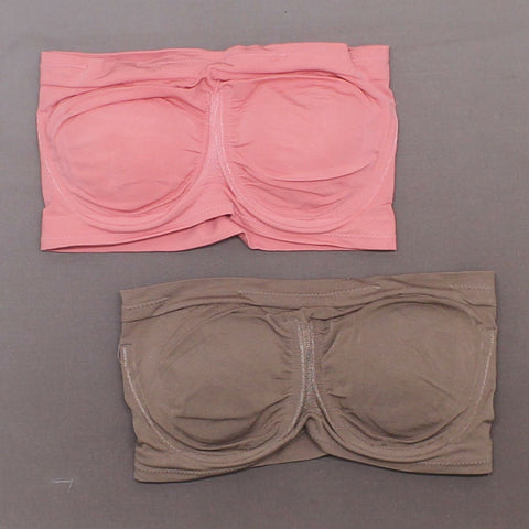 Rhonda Shear 2 Pack Underwire Bandeau Bras Mocha/ Pink Large
