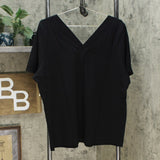 Denim & Co. Women's Plus Essentials Crossover V-Neck Short Sleeve Top