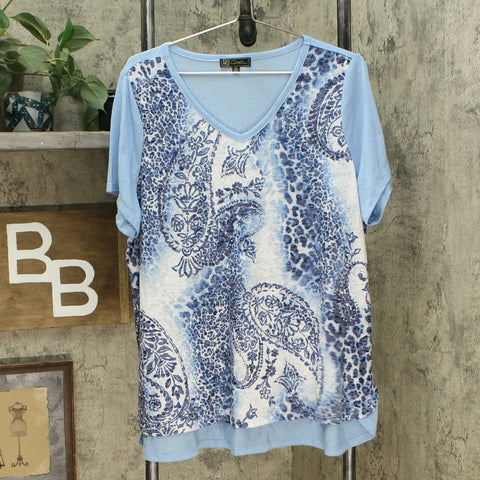 DG2 by Diane Gilman Burnout Printed Embellished Top Chambray Paisley XL