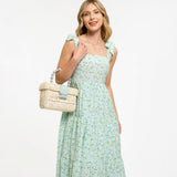 August Sky Women's Decorative Tie Straps Midi Dress Mint Green Multi S