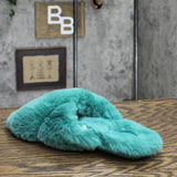 Stars Above Womens Paris Crossband Faux Fur Slippers Blue Green 9-10