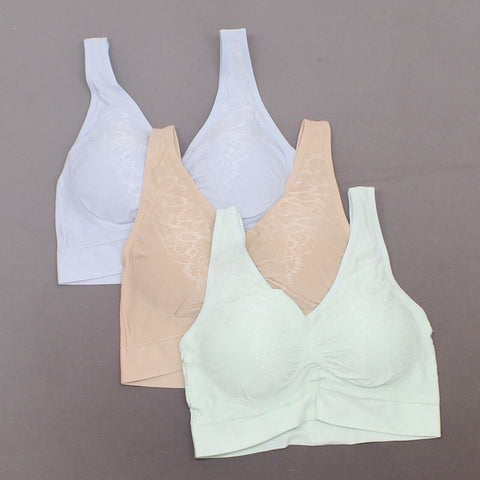 Rhonda Shear 3 Pack Jacquard Ahh Bras With Removable Pads Lights Large