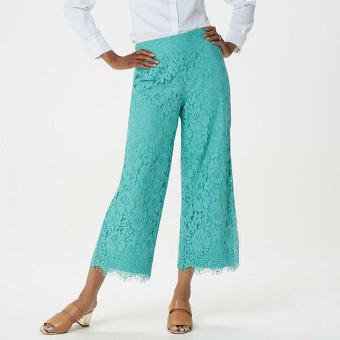 Isaac Mizrahi Live! Women's Tall Floral Lace Knit Culotte Crop Pants