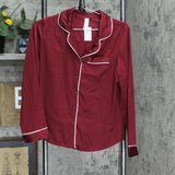 Stars Above Women's 2pc Satin Long Sleeve Collar Top Shorts Pajama Set  Red XS