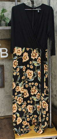 INC International Concepts Tie Side Printed Skirt Maxi Dress Black 16