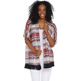 Susan Graver Plus Size Novelty Knit Kimono With Tassel Trim