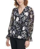 NWT Calvin Klein Women's Floral Chiffon Ruffled Sleeve Knit Top. M0KH6866 XL