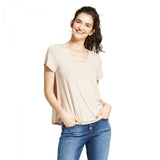 Mossimo Women's Short Sleeve Flowy T-Shirt with Strappy Neck Detail