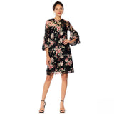 Tash + Sophie Long Sleeve Ruffle Printed Lace Dress Black Floral Medium