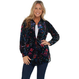 Belle by Kim Gravel Women's Floral Velvet Button Front Big Shirt