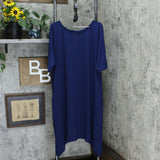 Cuddl Duds Elbow Sleeve Handkerchief Hem Dress Navy Plus 3X Petite