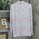 Attitudes by Renee Como Jersey Button Front Pajama Top Flamingo Large