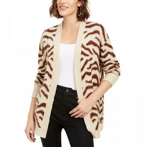 Hooked Up Women's Junior Fit Zebra Print Cardigan Sweater
