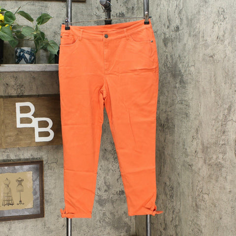 MOTTO Women's Stretch Sateen 5 Pocket Tie-Hem Cropped Pants Coral 12