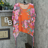 Colleen Lopez Women's Chiffon Poncho Top Orange Floral XS