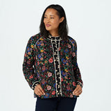 LOGO by Lori Goldstein Women's Mixed Print Picot Trim Woven Jacket Black Large