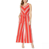 NWT Nina Leonard Womens Miracle Matte Jersey Striped Jumpsuit. 685884 Medium
