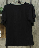 Lemon Way Women's Jersey Knit Flutter Sleeve Top Black Medium