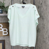 Jones New York Women's V Neck Textured Popover Top Jade Green XL