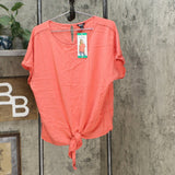 Buffalo Womens Tie Front Woven Top With Crochet Inserts Coral XL