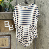 DG2 by Diane Gilman Women's Striped Peplum Drama Top Beige Plus 1X