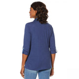 DG2 by Diane Gilman Women's Embroidered Mixed Media Denim Top
