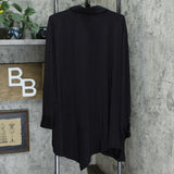H by Halston Jet Set Asymmetric Hem Button Front Knit Shirt Black Plus 3X