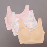 Rhonda Shear 3 Pack Body Bras With Removable Pads Pink/ Paisley/ Nude Small