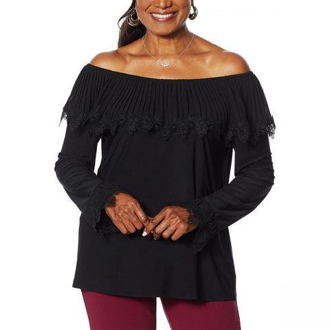 Antthony Women's Pleated Ruffle Long Sleeve Top