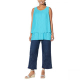 DG2 by Diane Gilman Women's Front Pleated Mixed Media Easy Tank Blouse
