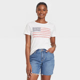 Grayson Threads Women's American Flag Short Sleeve Graphic T-Shirt White XXL