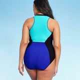 Aqua Green Women's Zip Up One Piece Swimsuit
