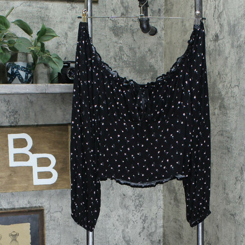 Wild Fable Floral Print Long Sleeve Square Neck Woven Top Black XL